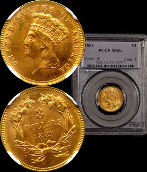 1854 Three Dollar Gold