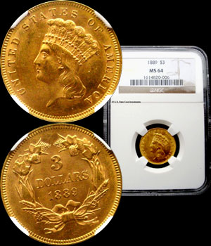 1889 Three Dollar Gold