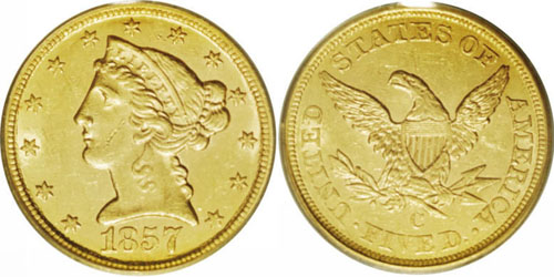 1857-C Half Eagle $5
