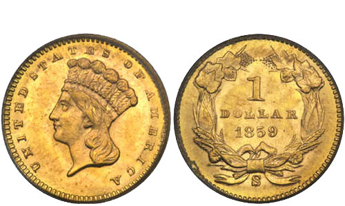 1859-S Gold Dollar