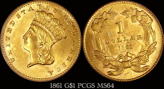 1861 Gold Dollar 1861 Gold Dollar Pcgs Ms64