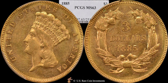 1885 Three Dollar Gold