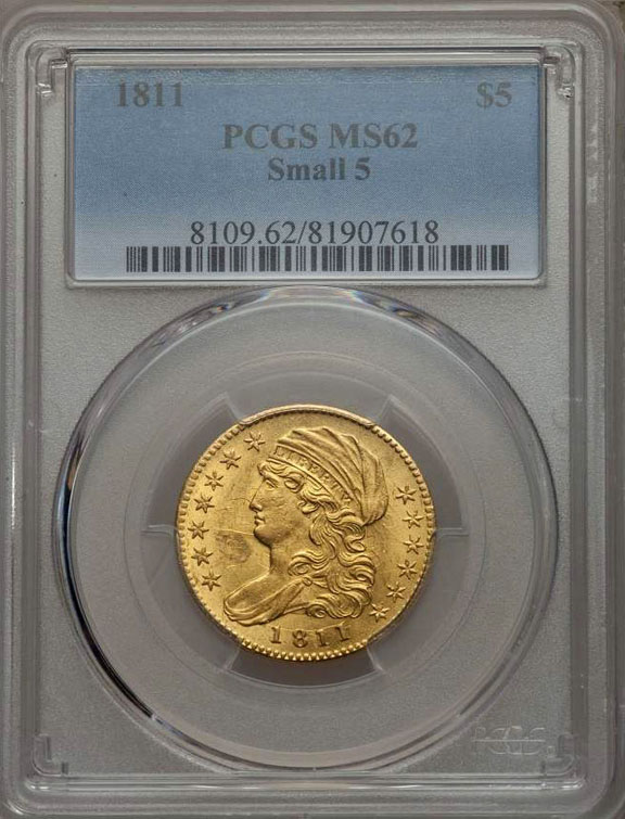 1811 Capped Bust $5 Gold PCGS MS62