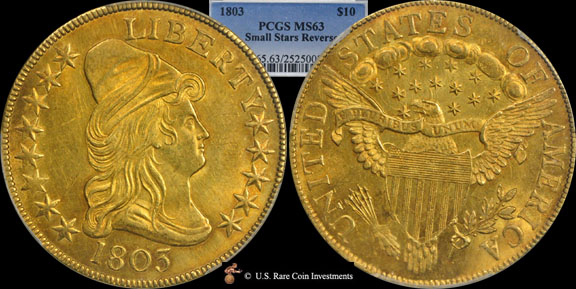 1803 $10 Gold, Small Stars Reverse, PCGS MS63