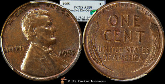 1955 Lincoln Cent Double Die Obverse PCGS AU58 CAC