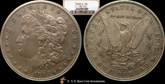 1893-S Silver Dollar - 1893-S Morgan S$1 NGC XF45 - Morgan Dollar