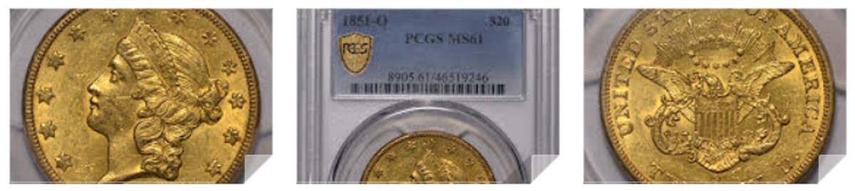 1851-O $20 PCGS MS61
