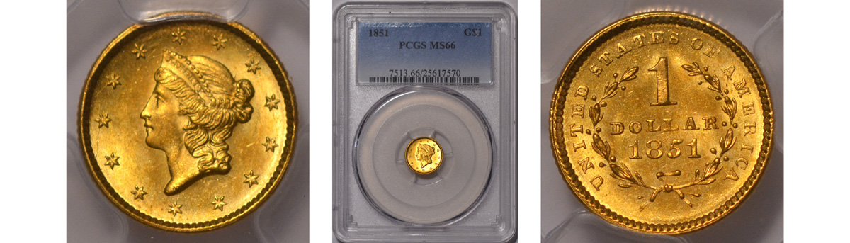 1851 Gold Dollar PCGS MS66