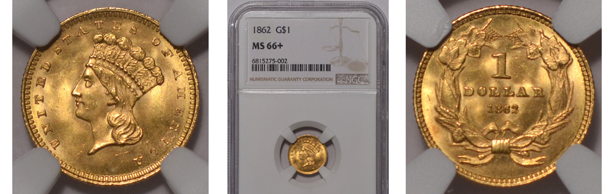 1862 Gold Dollar MS66+