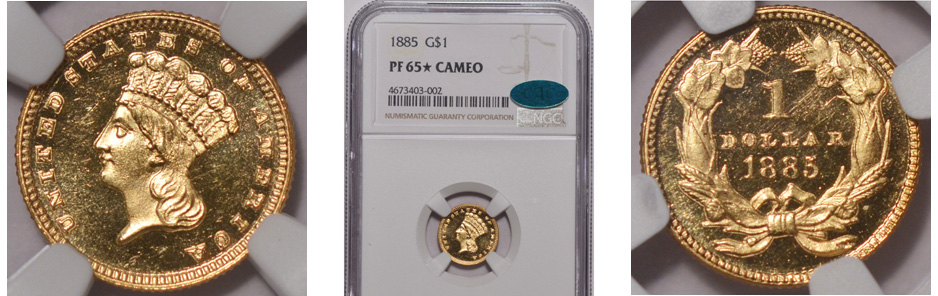 1885 Gold Dollar CAM NGC PF65 STAR CAC
