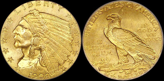 1908 Quater Eagle - Information about 1908 Quarter Eagle Indian