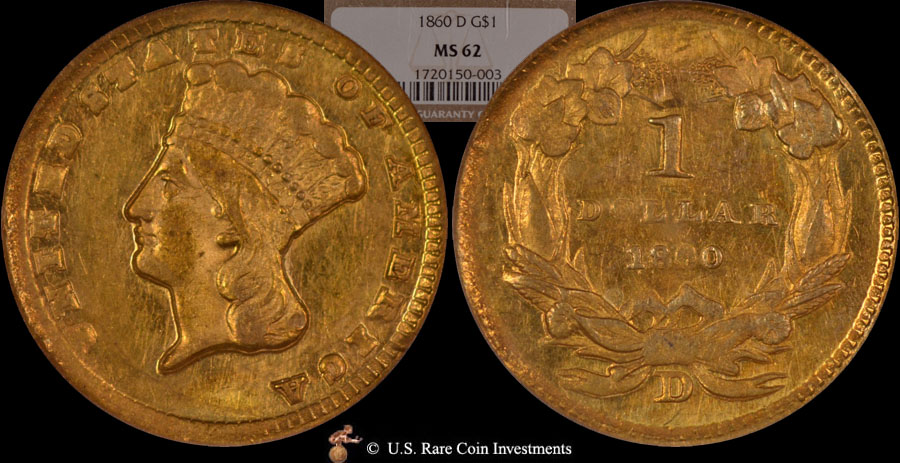 1860-D Gold Dollar for Sale 1860-D G$1 NGC MS62