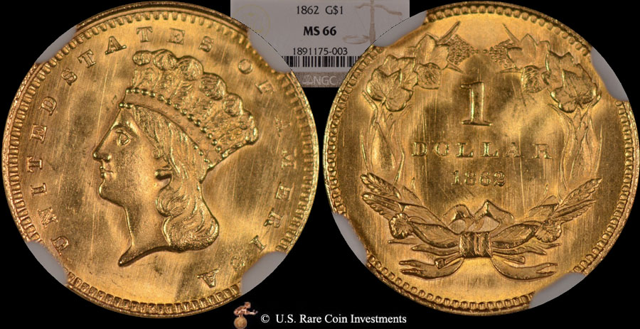 1862 Gold $1 1862 Gold Dollar NGC MS66