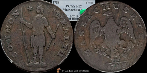 1788 Massachusett Cent PCGS F12 1788 Massachusetts Cent