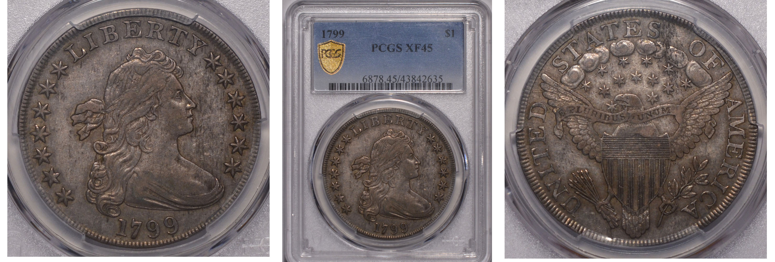 1799 Draped Bust Silver Dollar $1 PCGS XF45