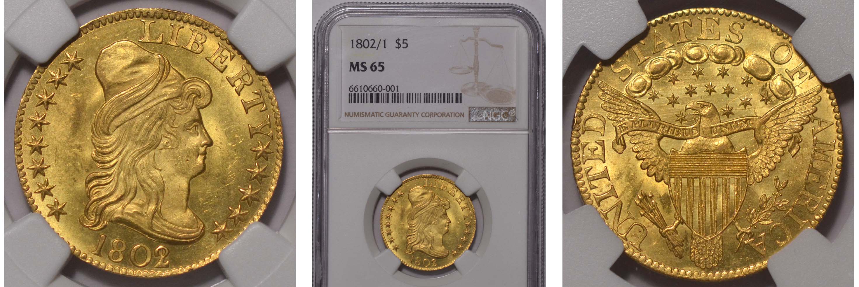 1802/1 Gold Half Eagle $5 NGC MS65