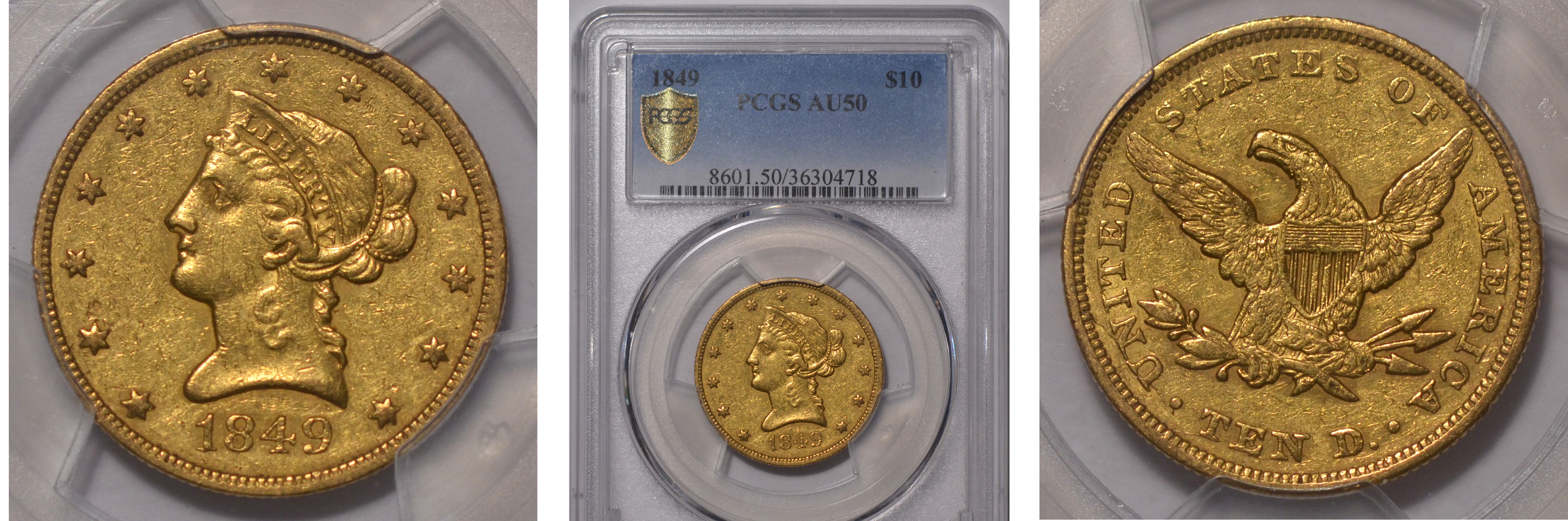 1849 Gold $10 Eagle PCGS AU50