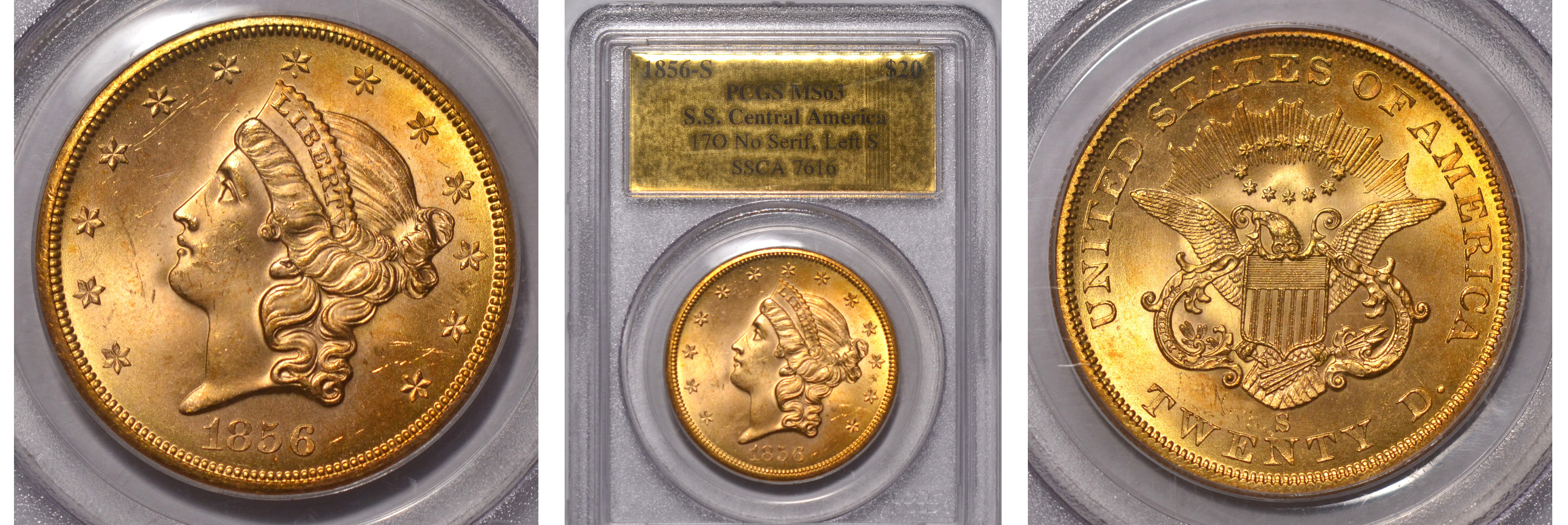 1856-S SSCA Gold $20 Double Eagle PCGS MS63