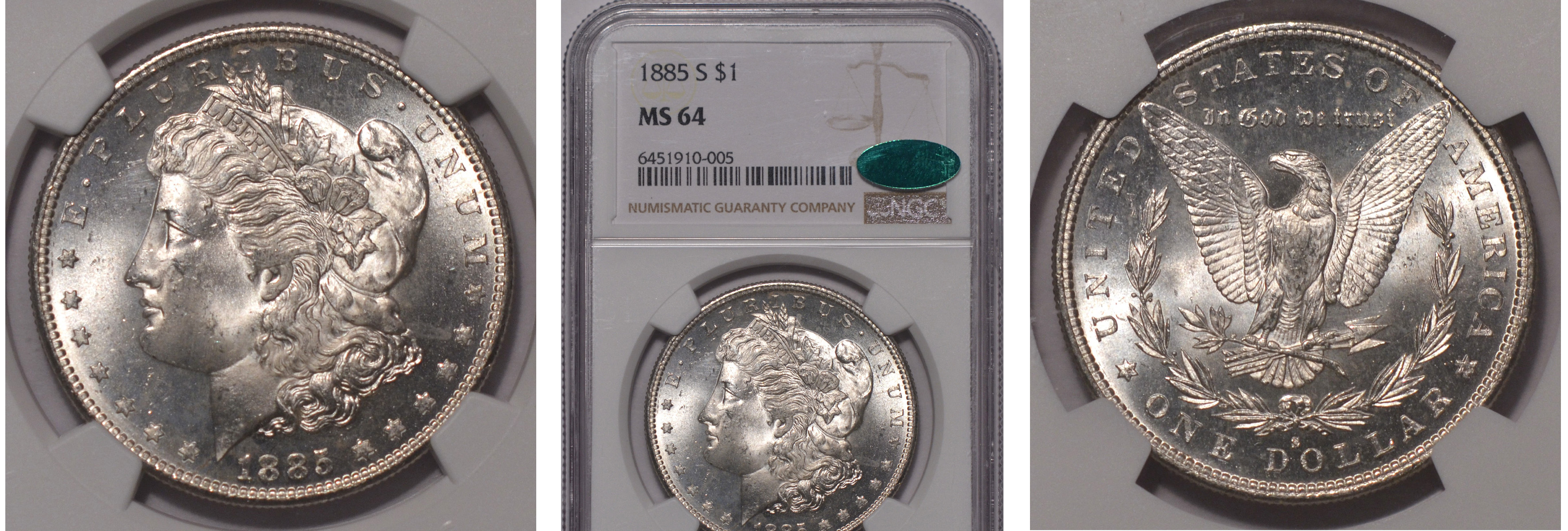 1885-S Morgan Dollar NGC MS64 CAC