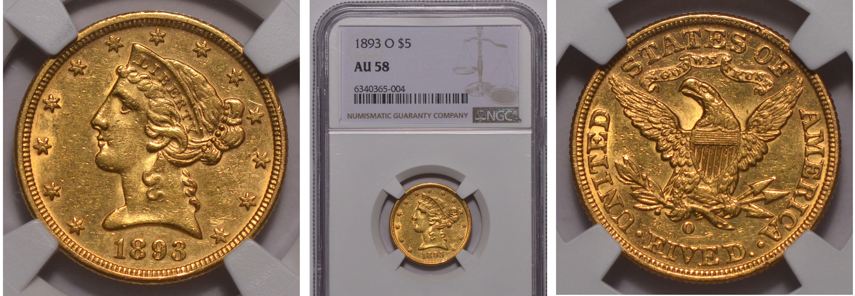 1893-O Gold Half Eagle $5 NGC AU58