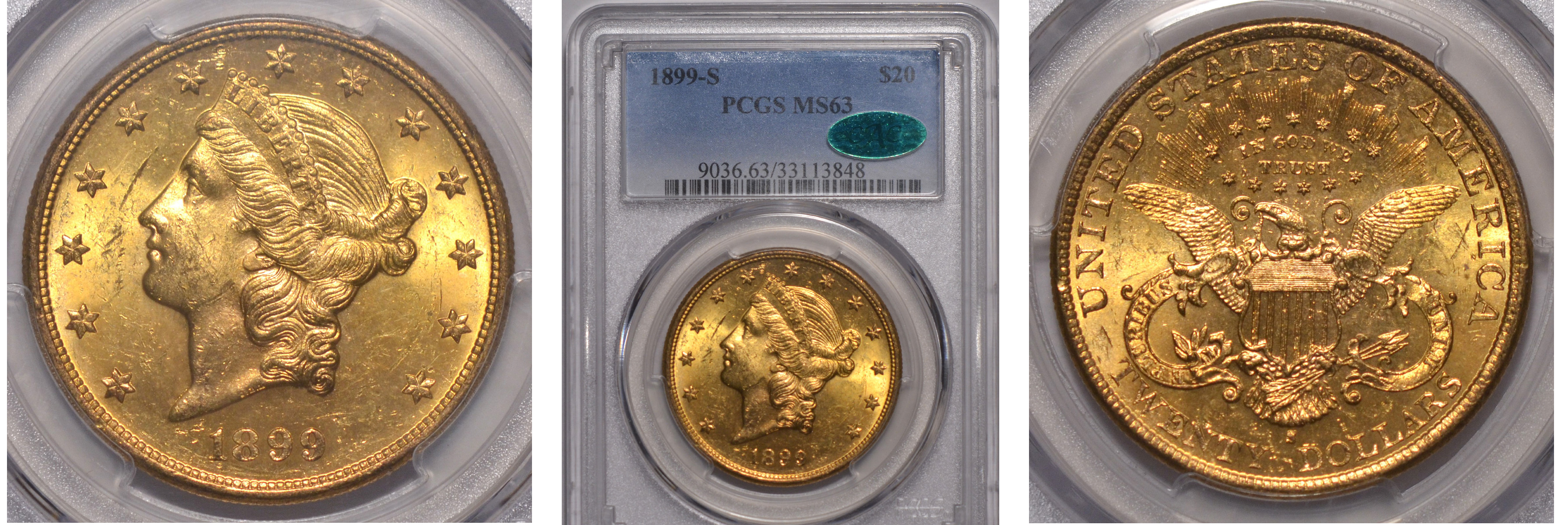 1899-S Gold $20 Double Eagle PCGS MS63 CAC