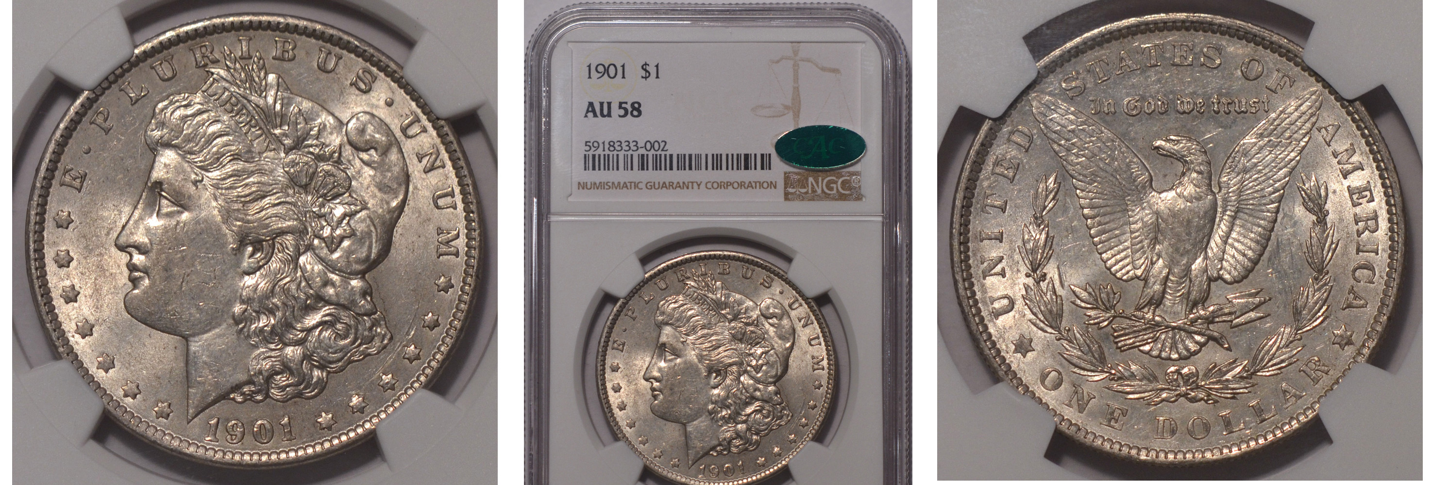 1901 Morgan Silver Dollar $1 NGC AU58 CAC