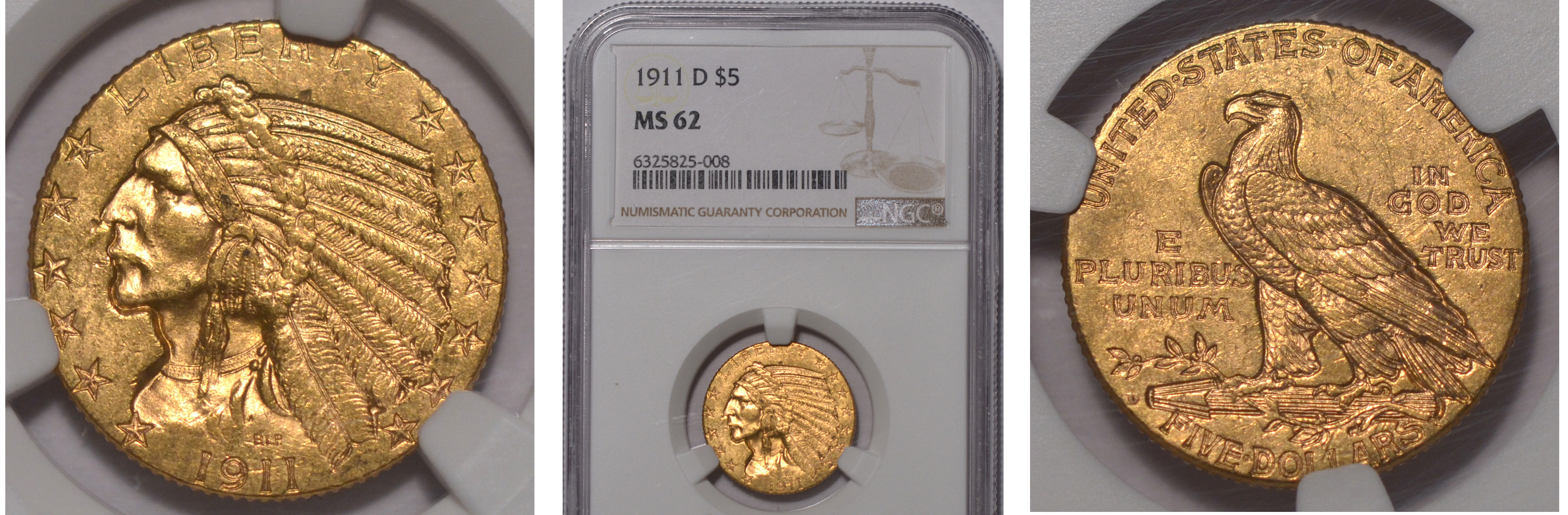 1911-D Gold $5 Half Eagle NGC MS62