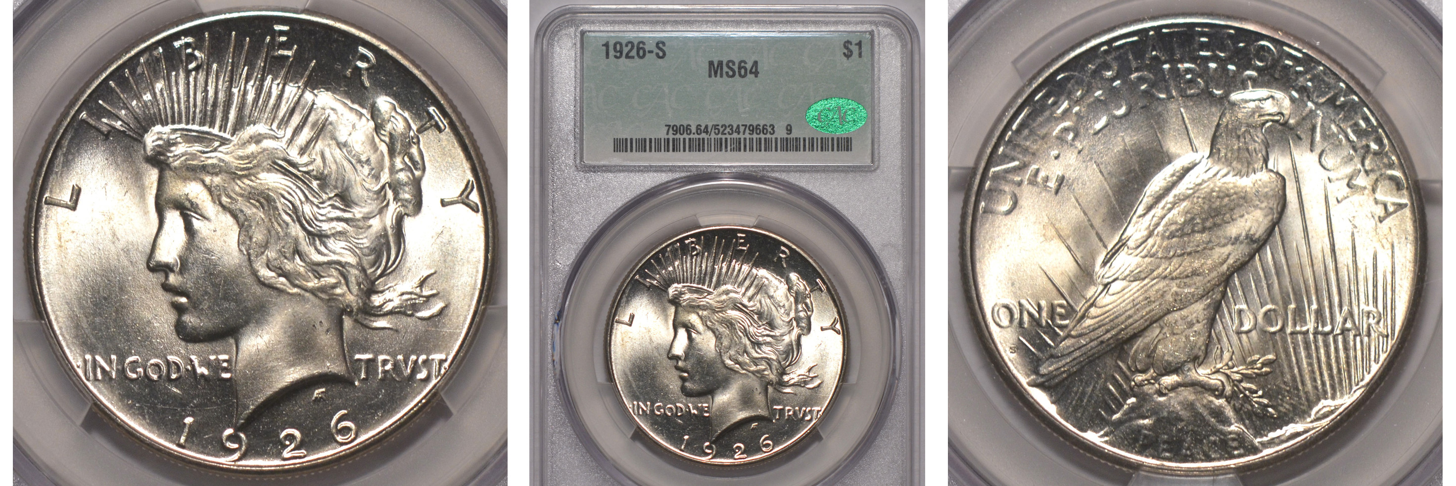 1926-S Silver Peace Dollar $1 CACG MS64