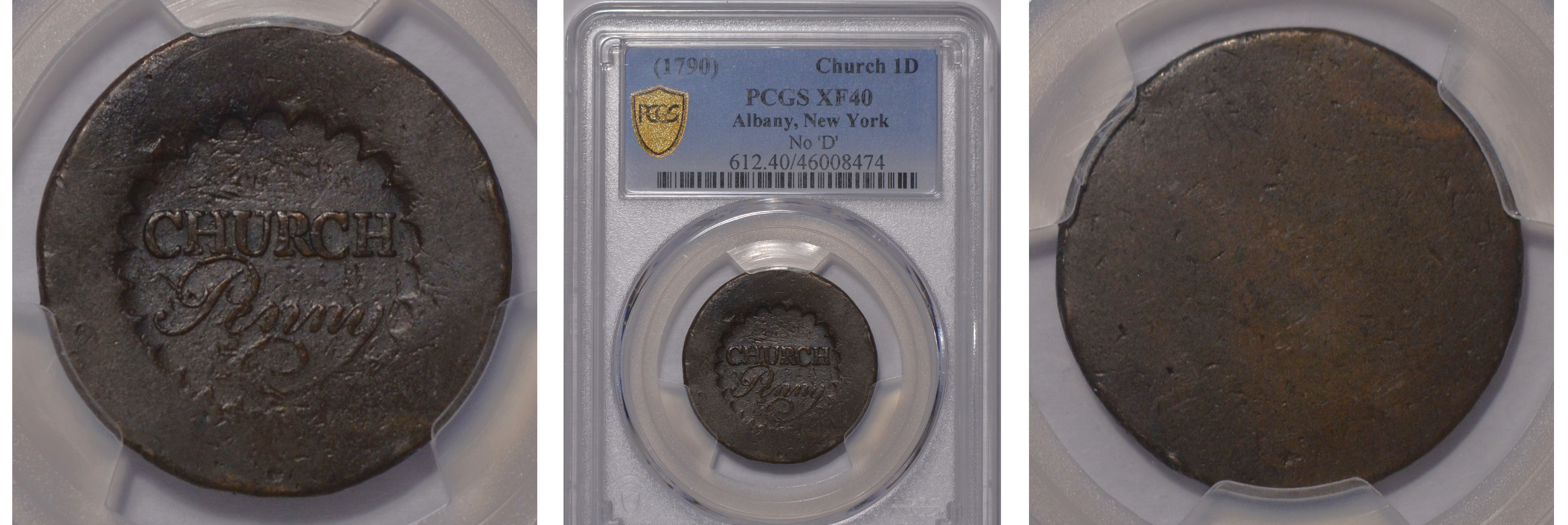 1790 Albany Church Penny No D PCGS XF40